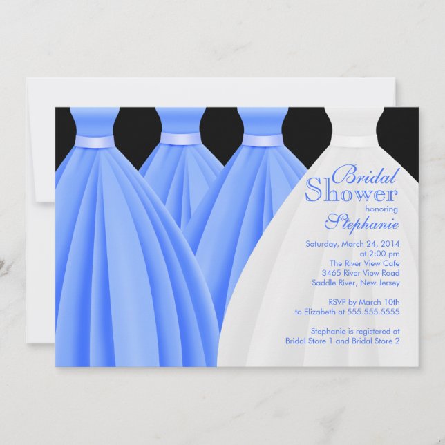 Invitation Fête des mariées de robe de mariée Blue moderne (Devant)
