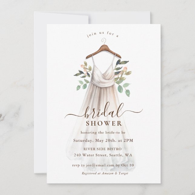 Invitation Fête des mariées de robe Mariage aquarelle (Devant)