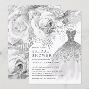 Invitation Fête des mariées de robe Mariage blanche et argent