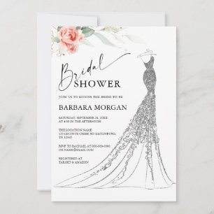 Invitation Fête des mariées de robe Mariage rose et argent