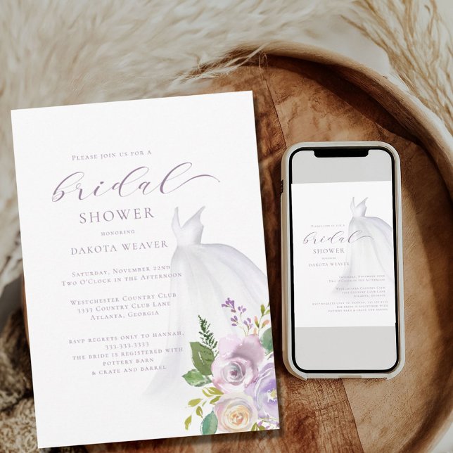 Invitation Fête des mariées de robe Mariage violet (Créateur téléchargé)