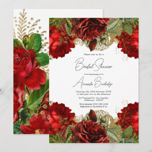 Invitation Fête des mariées de Rose Vintage rouge et or de Bo