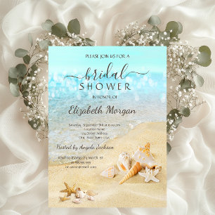Invitation Fête des mariées de sable de plage Seashells