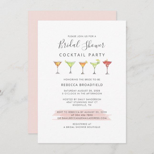 Invitation Fête des mariées de script chic Cocktail Party (Devant / Derrière)