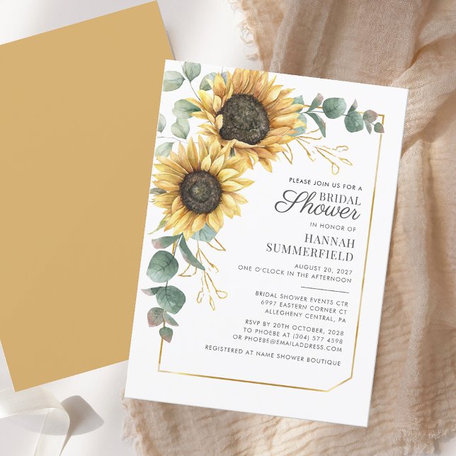 Invitation Fête des mariées de script de fleurs de tournesol  (Sunflower Floral Eucalyptus Script Bridal Shower Invitation)