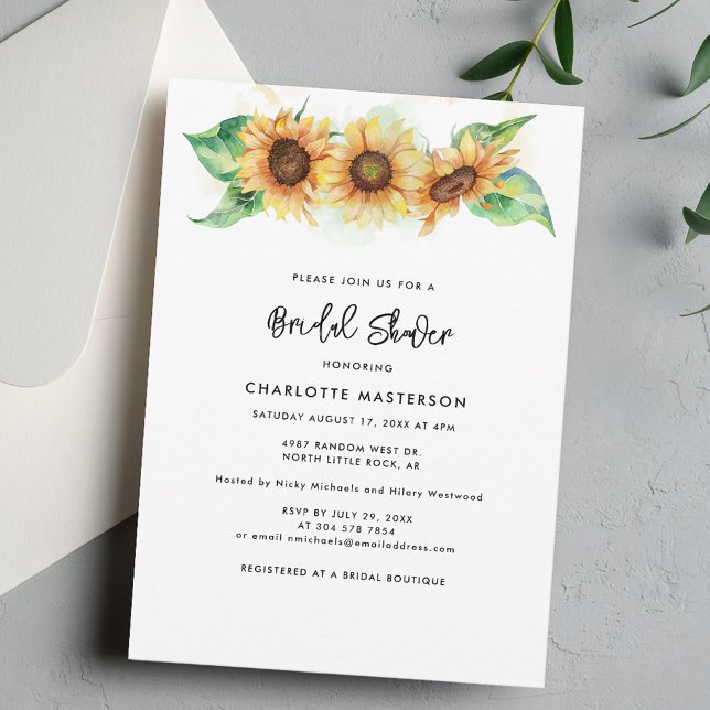 Invitation Fête des mariées de script de tournesol floral (Floral Sunflower Script Bridal Shower Invitation)