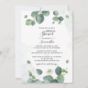 Invitation Fête des mariées de script Eucalyptus aquarelle