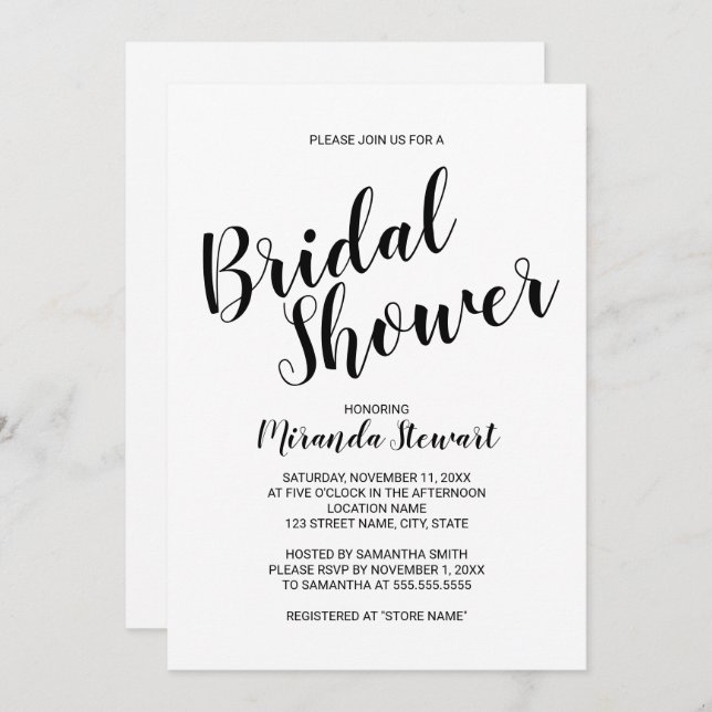 Invitation Fête des mariées de script moderne (Devant / Derrière)