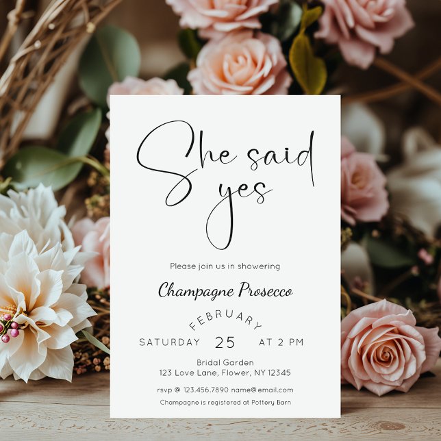 Invitation Fête des mariées De Script Moderne Elle A Dit Oui (Créateur téléchargé)