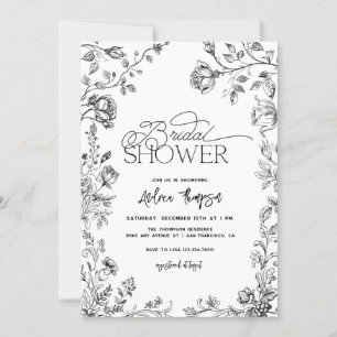 Invitation Fête des mariées de script moderne florale tirée à