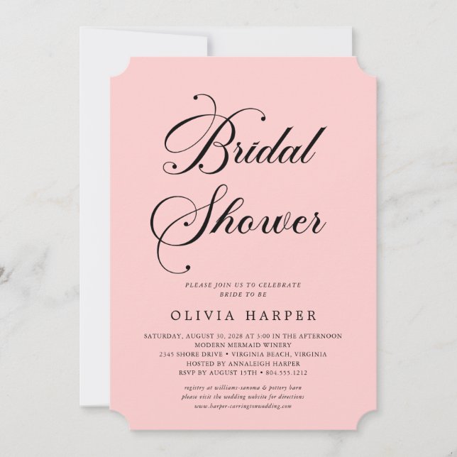 Invitation Fête des mariées de script noir classique minimum (Devant)