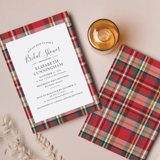 Invitation Fête des mariées de script rustique élégante (Plaid Red Check Bridal Shower Invitation)