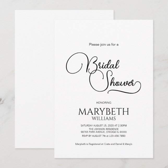 Invitation Fête des mariées de script simple et élégant (Devant / Derrière)