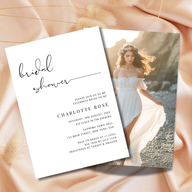 Invitation Fête des mariées de script simple Rustic Beach Pho (Créateur téléchargé)