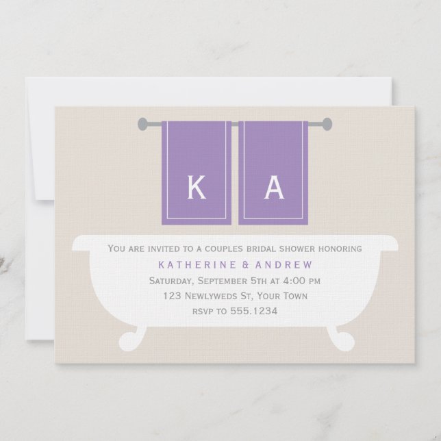 Invitation Fête des mariées de serviettes de bain violet mono (Devant)