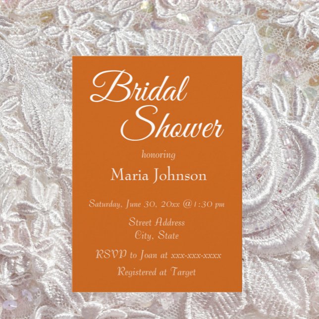 Invitation Fête des mariées de style simple orange brûlé (In Situ Wedding)