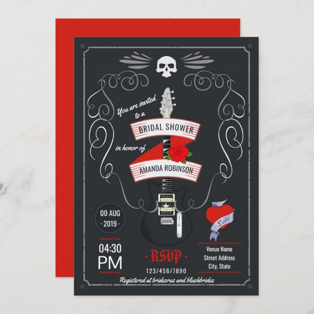 Invitation Fête des mariées de tableau de bord de roche et de (Devant / Derrière)