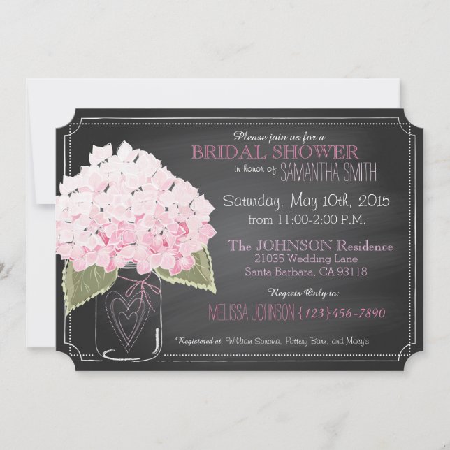 Invitation Fête des mariées de tableau de bord rose Hydrangea (Devant)