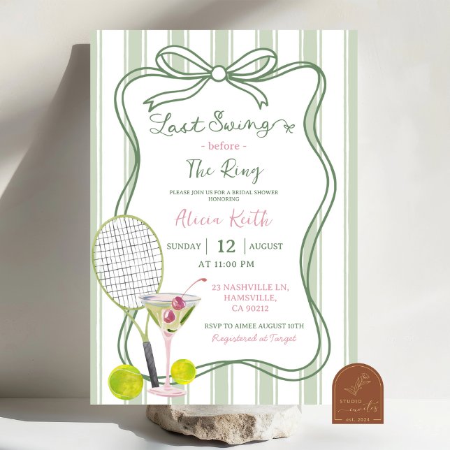 Invitation Fête des mariées de tennis Sage Green Quirky (Créateur téléchargé)