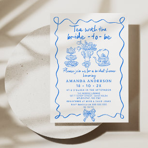 Invitation Fête des mariées de thé bleu blanc