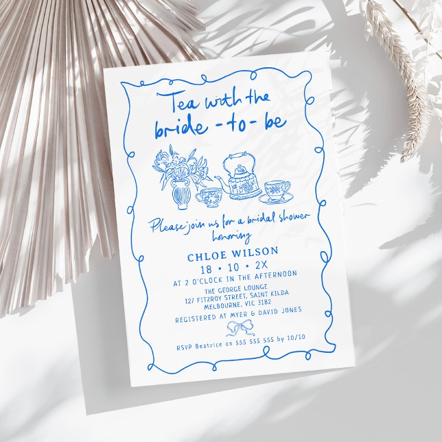 Invitation Fête des mariées de thé Whimsical bleu dessiné à l (Whimsical Hand Drawn Tea Bridal Shower Invitation Blue,
Tea Bride to Be Bridal Shower, Tea cups)