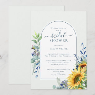 Invitation Fête des mariées de tournesol bleu-bleu foncé