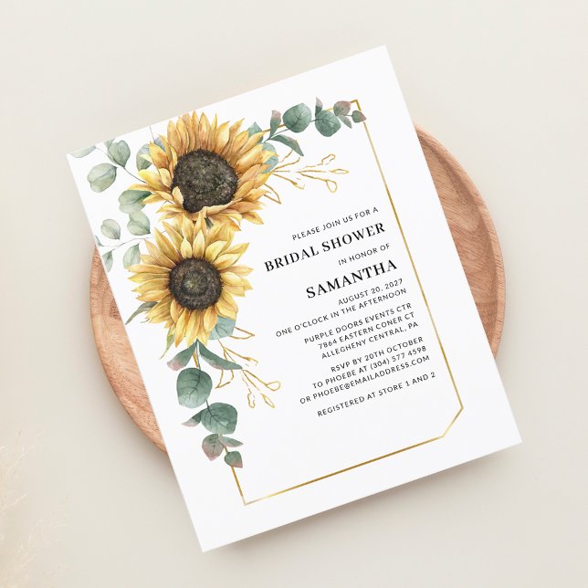 Invitation Fête des mariées de tournesol floral Eu (Floral Sunflower Eucalyptus Greenery Buddet Bridal Shower Invitation)