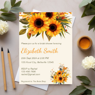 Invitation Fête des mariées de tournesol rustique