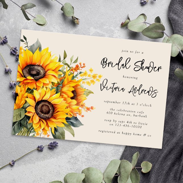 Invitation Fête des mariées de tournesol rustique (Invite guests to a rustic aesthetic bridal shower with this gorgeous sunflower invitation template)