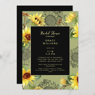 Invitation Fête des mariées de tournesol Sage & Black Waterco