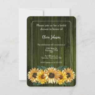 Invitation Fête des mariées de tournesol vert rustique