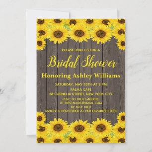 Invitation Fête des mariées de tournesols rustiques en bois
