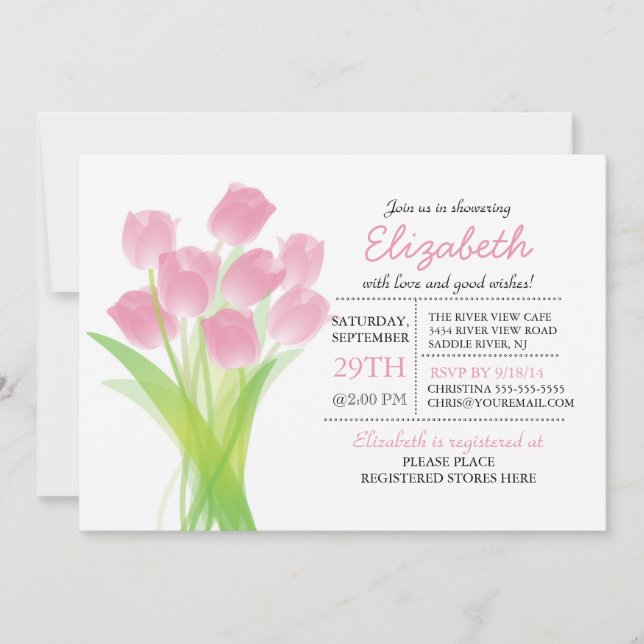 Invitation Fête des mariées de tulipe rose typographique mode (Devant)