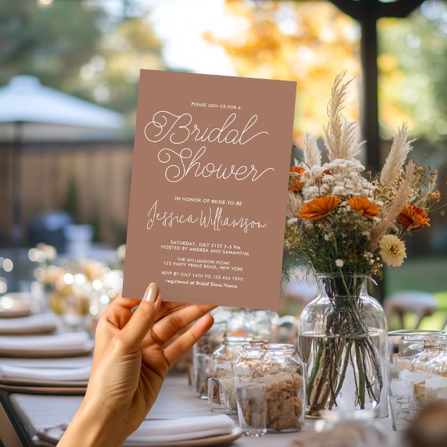 Invitation Fête des mariées de typographie blanche Brown mode (Créateur téléchargé)