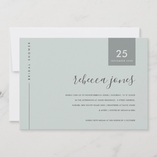 INVITATION FÊTE DES MARIÉES DE TYPOGRAPHIE GRAY BLEU MINIMAL  (Devant)