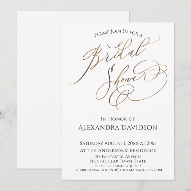 Invitation Fête des mariées de typographie or simple et éléga (Devant / Derrière)