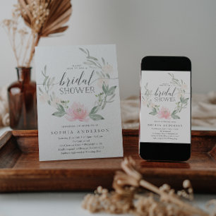 Invitation Fête des mariées de verdure fleurie Pastel Blush