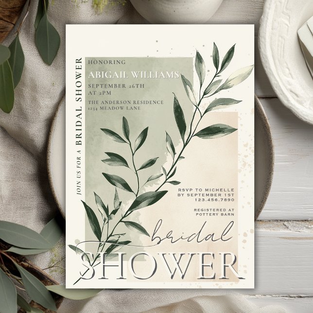 Invitation Fête des mariées de verdure minimaliste moderne (Modern Minimalist Greenery Sage Bridal Shower Invitation)