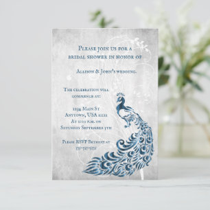 Invitation Fête des mariées de vigne bleu Peacock Leaf Invita