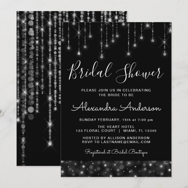 Invitation Fête des mariées d'éclairage à cordes élégantes en (Devant / Derrière)