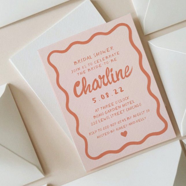 Invitation Fête des mariées d'écriture manuscrite rouge et ro (Créateur téléchargé)