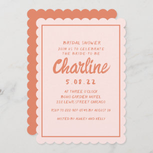 Invitation Fête des mariées d'écriture rétro rose et rouge In