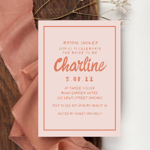 Invitation Fête des mariées d'écriture rétro rose et rouge In