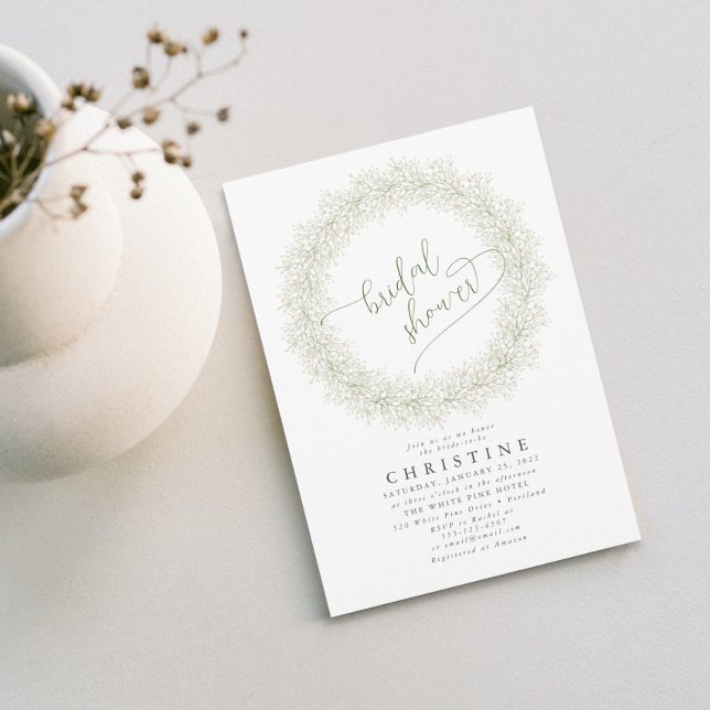 Invitation Fête des mariées d'élégante couronne respiratoire  (Créateur téléchargé)