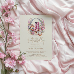 Invitation Fête des mariées des bottes roses de cowgirl côtiè