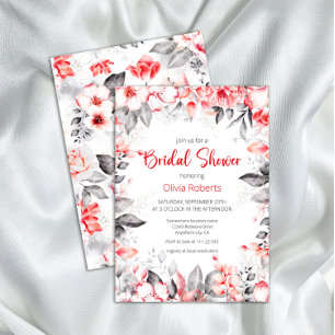 Invitation Fête des mariées des fleurs d'aquarelle rouge et g