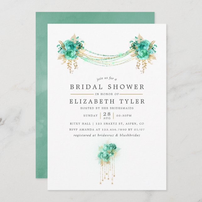 Invitation Fête des mariées des lumières à cordes florales de (Devant / Derrière)