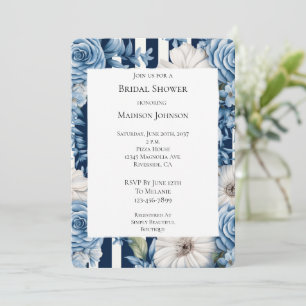 Invitation Fête des mariées des rayures florales bleu marine
