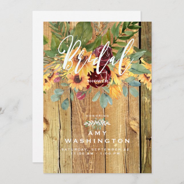 Invitation Fête des mariées des tournesols de danse rustique (Devant / Derrière)