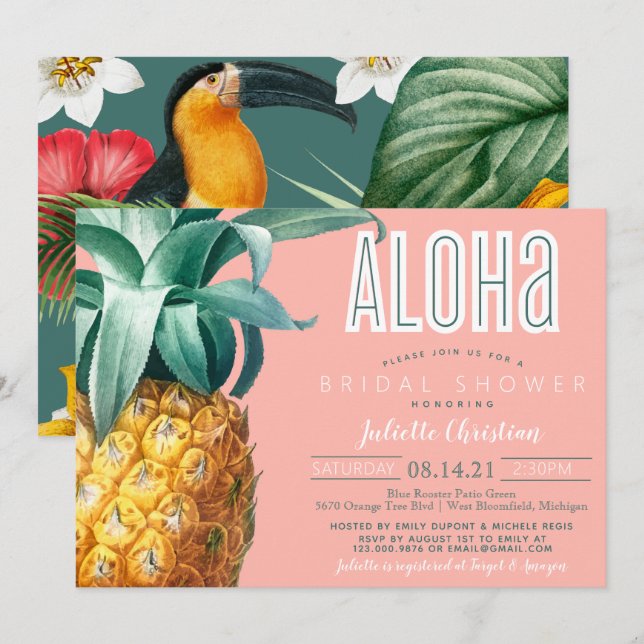 Invitation Fête des mariées d'été Aloha Tropical Luau  (Devant / Derrière)